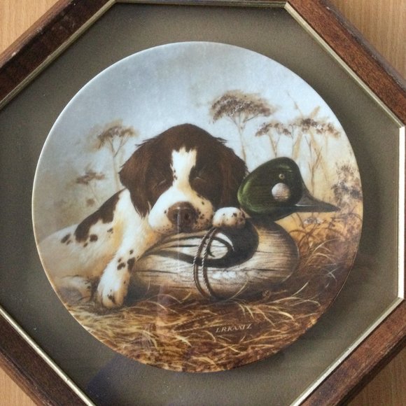 Dog Tired-The Springer Spaniel octagonal wood frame collector plate cute dog - Picture 5 of 6